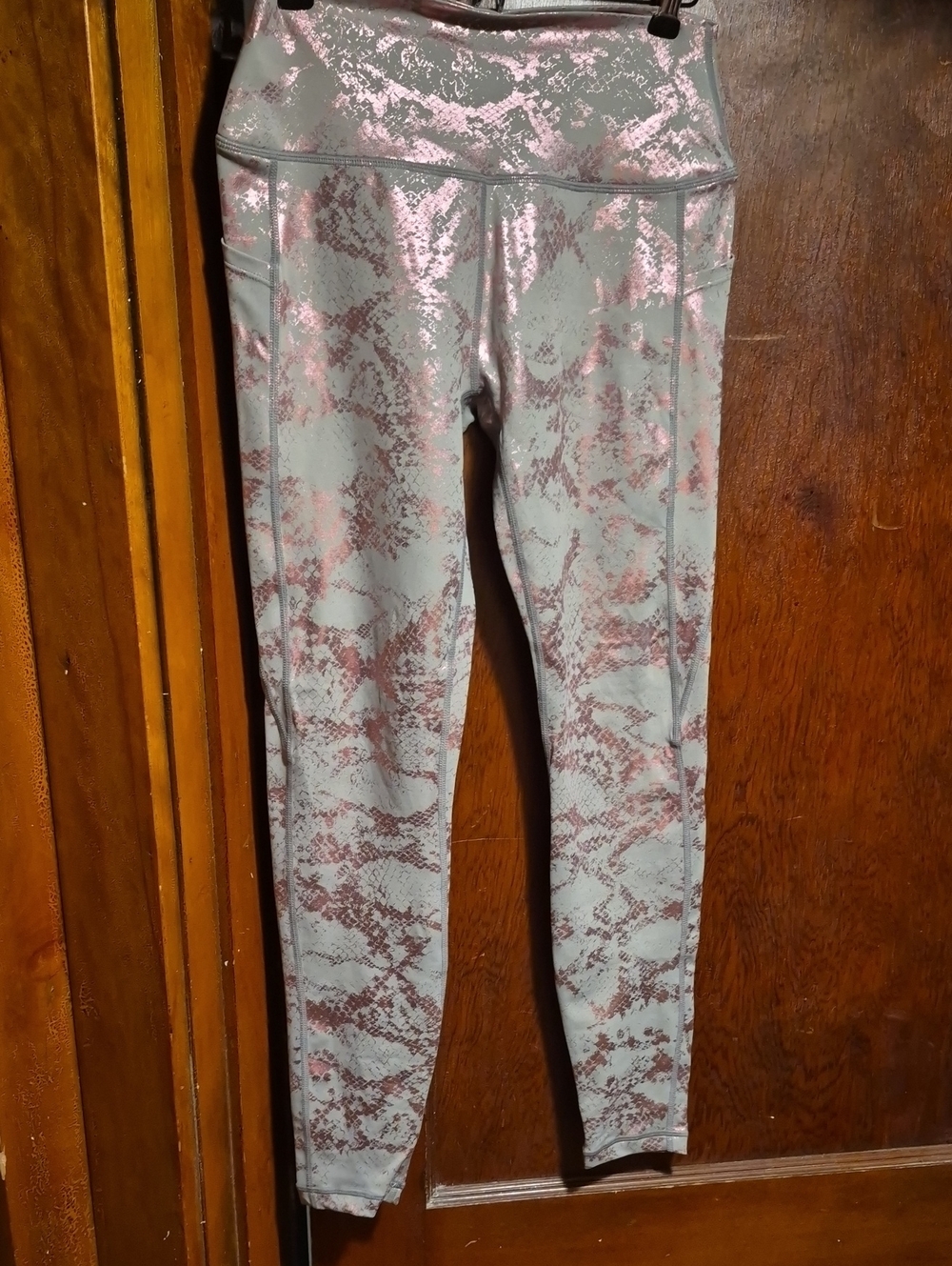 Curves & Combat Boots Pink Metallic Snake-Print Leggings
